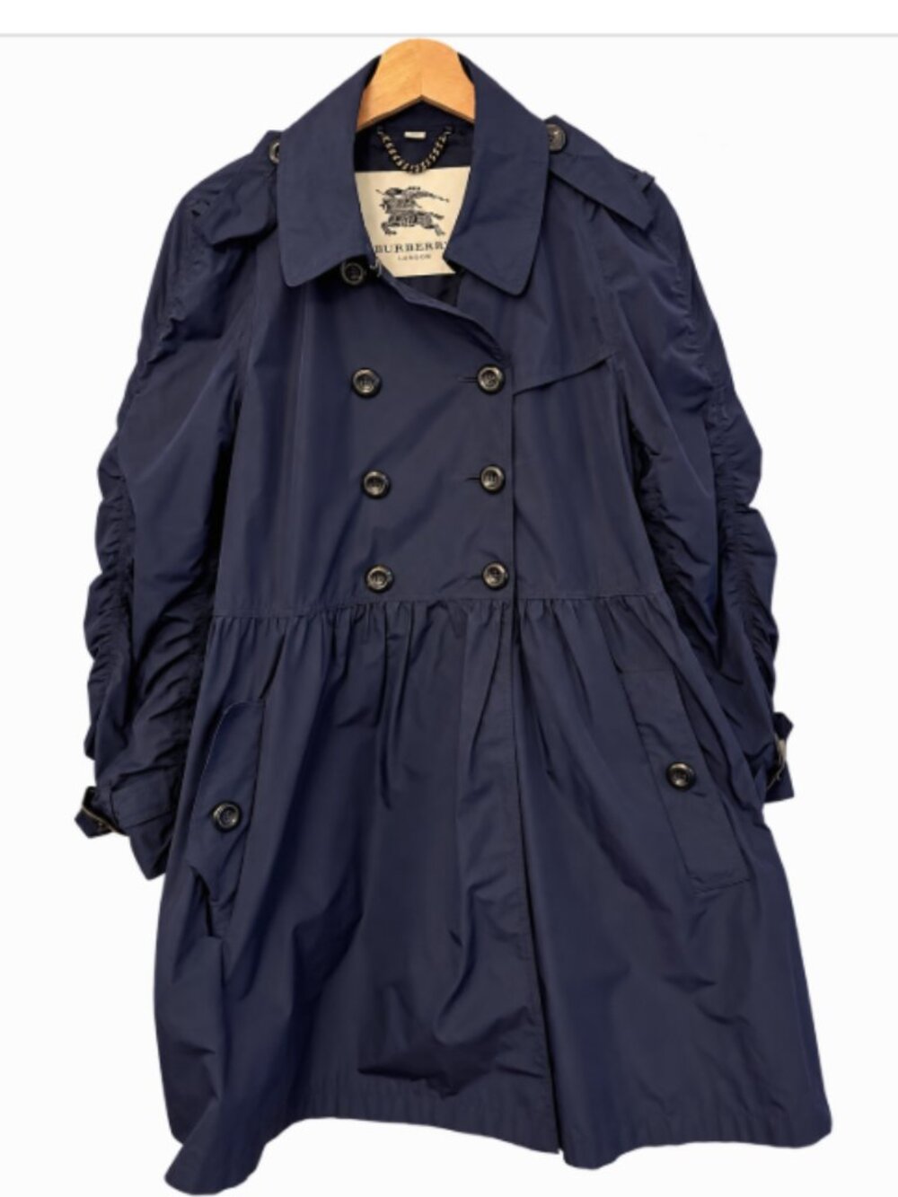 Burberry London Navy Blue Fit & Flare Trench Coat US 12